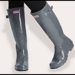 Hunter Original Tall Gloss Wellington Boots Grey